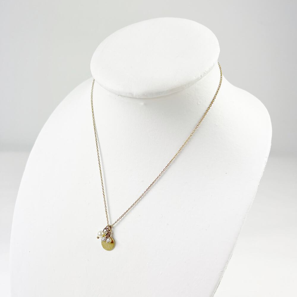 J. Crew gold tone necklace with rhinestone pearl pendant stampable disc